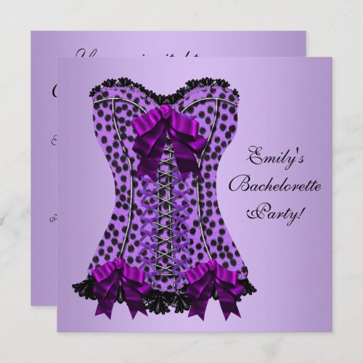 Invitation Bachelorte violette Léopard Corset violet (Devant / Derrière)