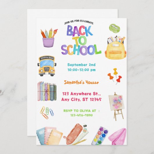 Invitation Back to school party (Devant / Derrière)