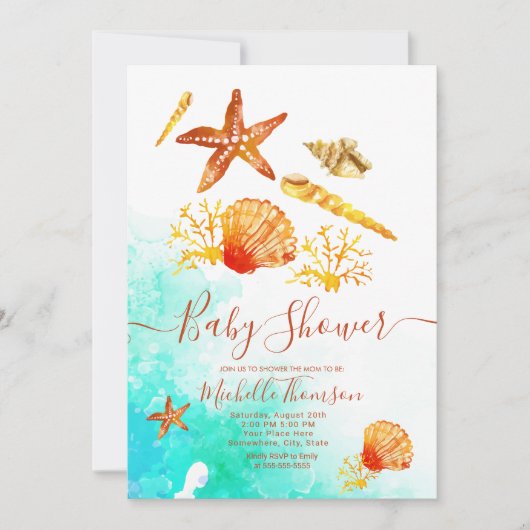 Invitation Background tropical beach aquarelae blue summer (Devant)