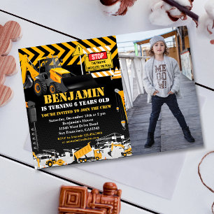 Invitation Backhoe Construction fête d'anniversaire Photo