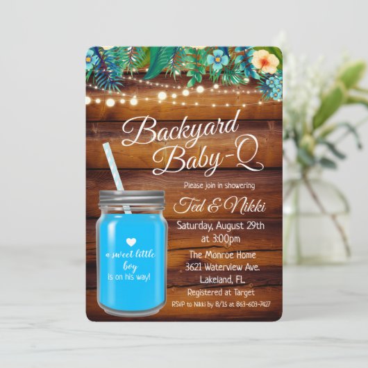 Invitation Backyard Baby Q dans un pot Mason (Debout devant)