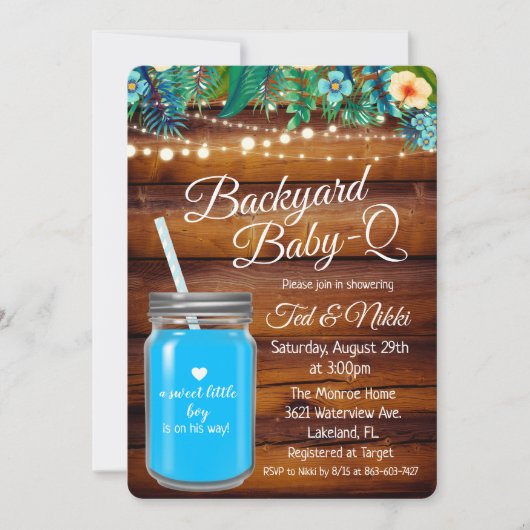 Invitation Backyard Baby Q dans un pot Mason (Devant)