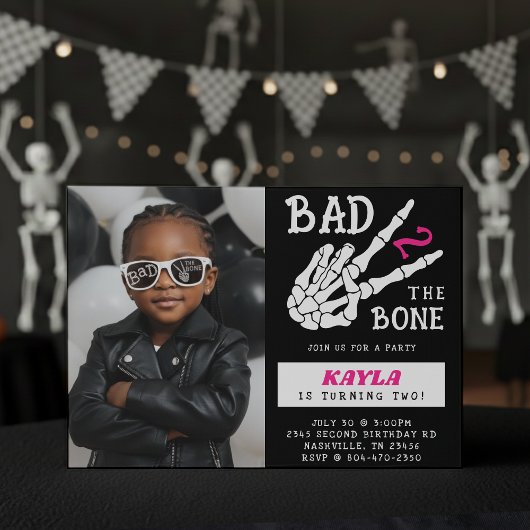 Invitation Bad 2 the Bone Skeleton Photo 2nd Birthday Party