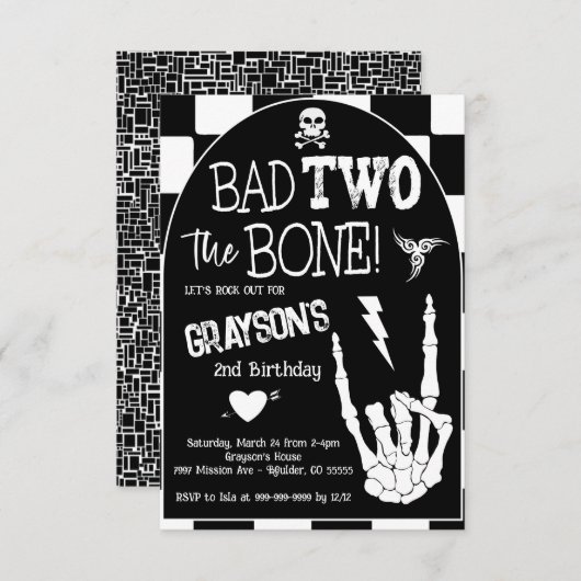 Invitation Bad DEUX Bone 2e fête d'anniversaire (Devant / Derrière)