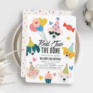 Invitation Bad Two Bone Dogs & Cat Balloons 2e anniversaire