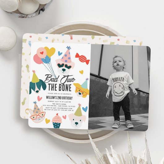 Invitation Bad Two the Bone Dogs & Cat 2e anniversaire Photo