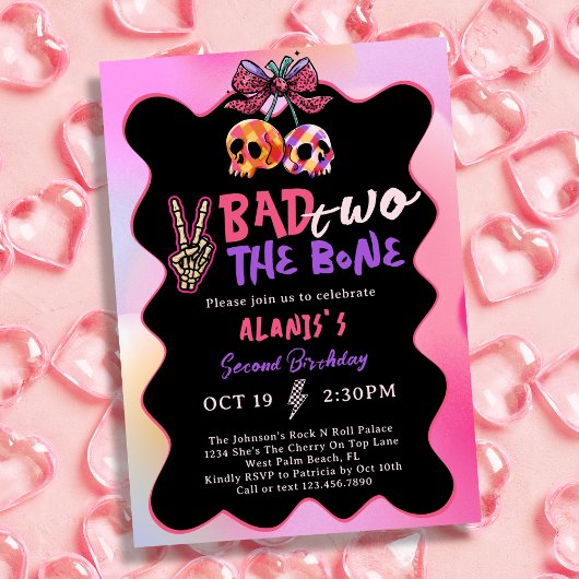 Invitation Bad Two The Bone Pink Purple 2e fête d'anniversair