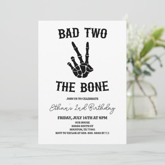 Invitation Bad Two The Bone Skeleton 2e fête d'anniversaire (Debout devant)