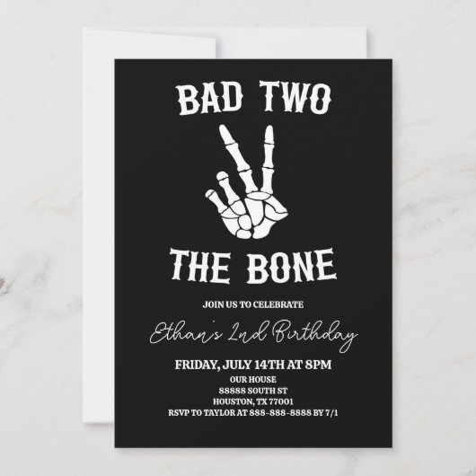 Invitation Bad Two The Bone Skeleton 2e fête d'anniversaire (Devant)