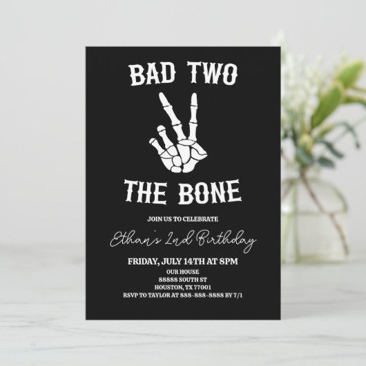 Invitation Bad Two The Bone Skeleton 2e fête d'anniversaire (Debout devant)
