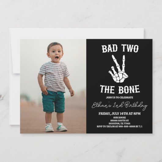 Invitation Bad Two The Bone Skeleton Photo 2e fête d'annivers (Devant)