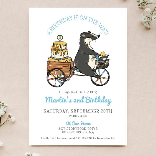 Invitation Baders sur vélo avec gâteau 2e fête d'anniversaire