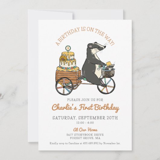 Invitation Baders sur vélo avec gâteau fête d'anniversaire (Devant)