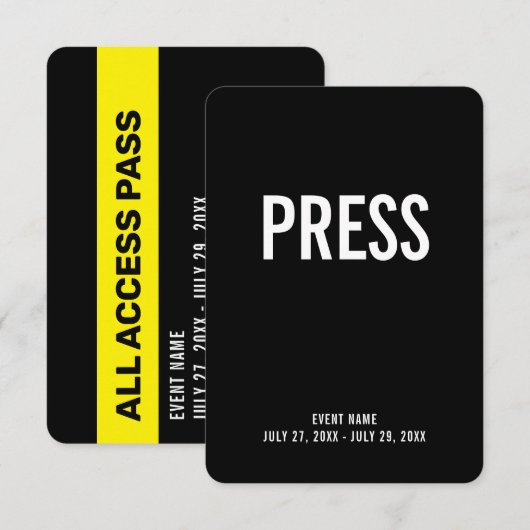 Invitation Badge d'identification de l'événement Press All Ac (Devant / Derrière)