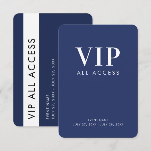 Invitation Badge d'identification VIP tout accès bleu marine (Devant / Derrière)