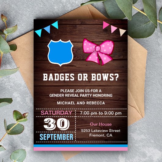 Invitation Badges ou Bows Genre Revevela Party