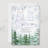 Invitation Baer Winter Snowflakes Forest Animal Baby shower (Devant)