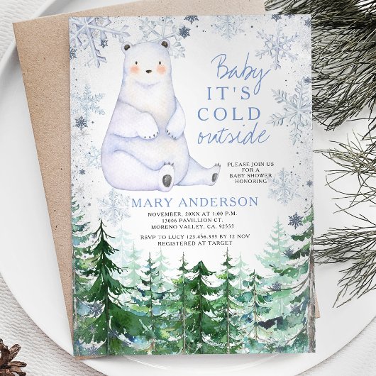 Invitation Baer Winter Snowflakes Forest Animal Baby shower