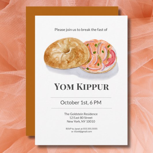 Invitation Bagels aquarelle Saumon fumé Yom Kippur