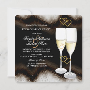 Invitation Bague Champagne Noir Marron Cœur Engagement Fête