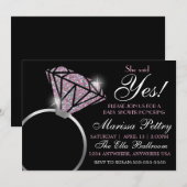 Invitation Bague de diamant, Baby SHower, elle a dit oui rose (Devant / Derrière)