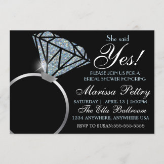 Invitation Bague de diamant, douche de mariée, elle a dit oui