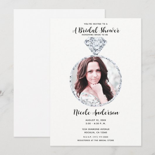 Invitation Bague de fiançailles de mariage diamant Shower Pho (Devant / Derrière)
