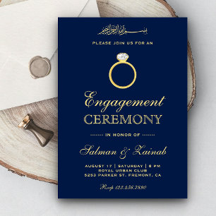 Invitation Bague de fiançailles diamant or bleu Islamique Mus