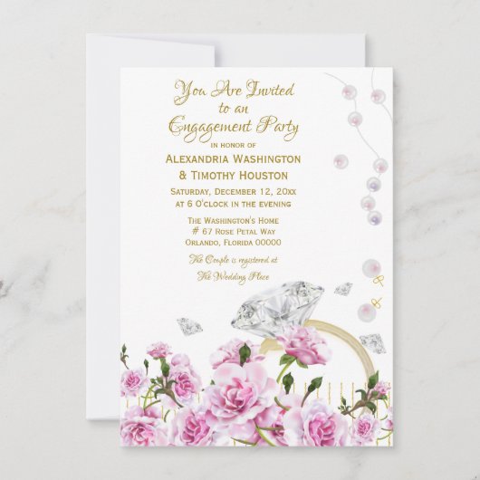 Invitation Bague de fiançailles pour couples de roses roses p (Devant)