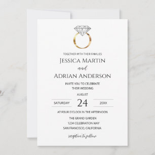 Invitation Bague de mariage diamant blanc moderne