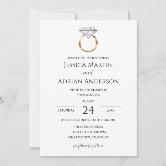 Invitation Bague de mariage diamant blanc moderne (Devant)