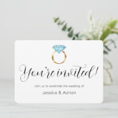 Invitation Bague de mariage diamant bleu bébé (Debout devant)