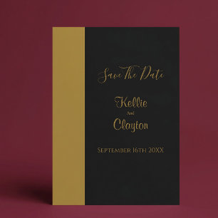 Invitation Bague de Mariage Minimaliste Noir Barre d'Or Enreg