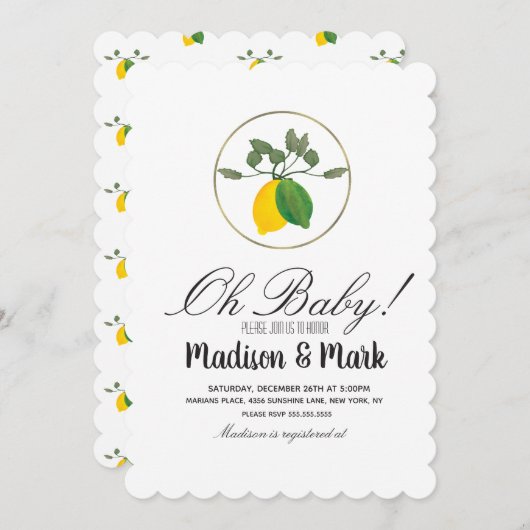 Invitation Bague de papier d'aluminium de citron d'aquarelle  (Devant / Derrière)