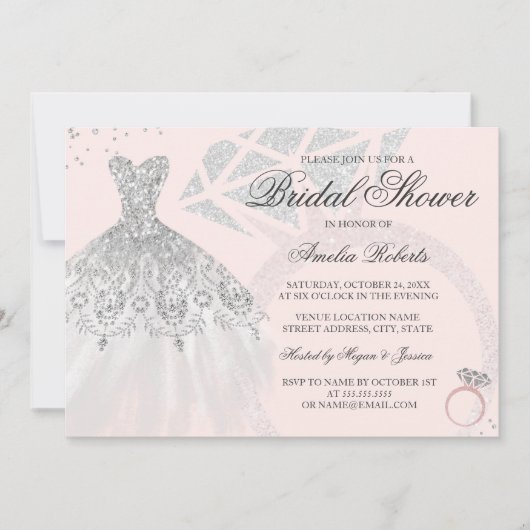 Invitation Bague de robe argent or rose scintillant douche de (Devant)