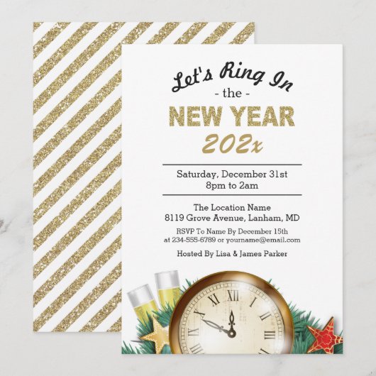 Invitation Bague d'horloge à compte à rebours au Nouvel An (Devant / Derrière)