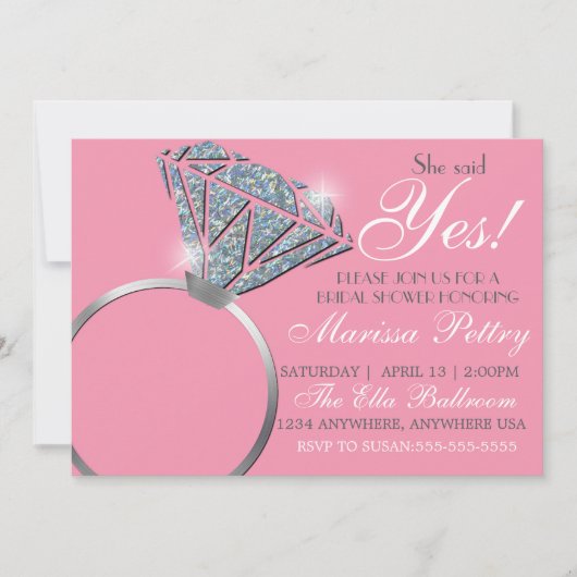 Invitation Bague diamant, Réception de mariage, elle a dit ou (Devant)
