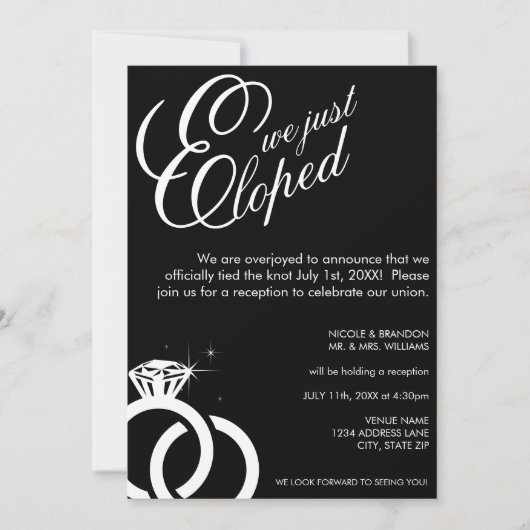 Invitation Bague en diamant blanc et noir Réception de mariag (Devant)