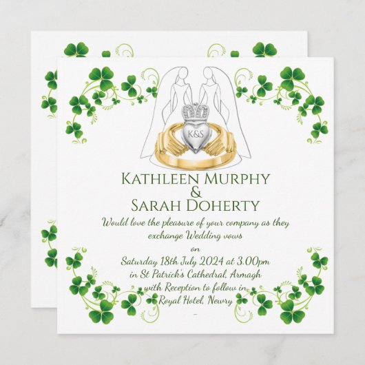 Invitation Bague Femme Claddagh & Shamrocks (Devant / Derrière)