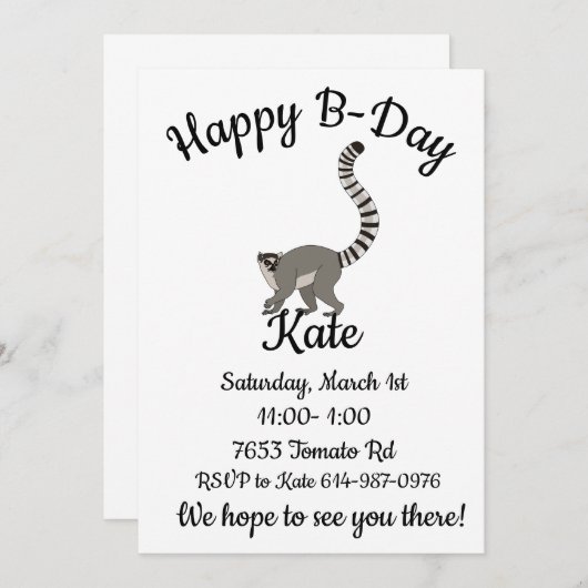 Invitation Bague Joyeuse De Jour À La Queue De Lemur (Devant / Derrière)