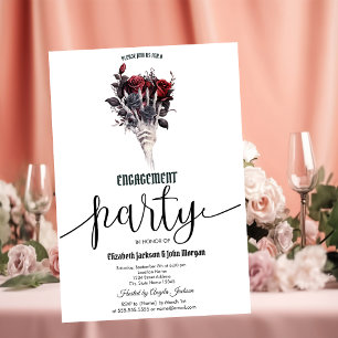 Invitation Bagues de fiançailles squelette aux roses rouges g