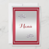 Invitation Bagues De Mariage, Argent Et Rouge Menu (Devant)