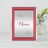 Invitation Bagues De Mariage, Argent Et Rouge Menu (Debout devant)