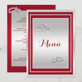 Invitation Bagues De Mariage, Argent Et Rouge Menu (Devant / Derrière)