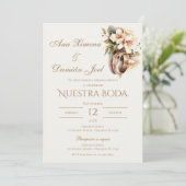 Invitation Bagues de mariage bohème en espagnol (Debout devant)