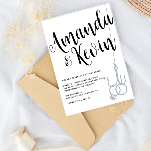 Invitation Bagues de Mariage de pêche rustique noir et blanc