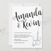 Invitation Bagues de Mariage de pêche rustique noir et blanc (Devant)
