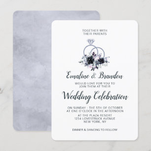 Invitation Bagues de mariage Floral Nocturne Argenté Étincela