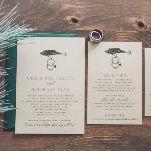 Invitation Bagues de pêche rustique Bagues de pêche Moss Gree