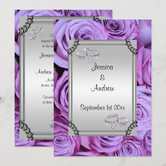 Invitation Bagues de Roses et Mariages de diamants Lilac (Devant / Derrière)